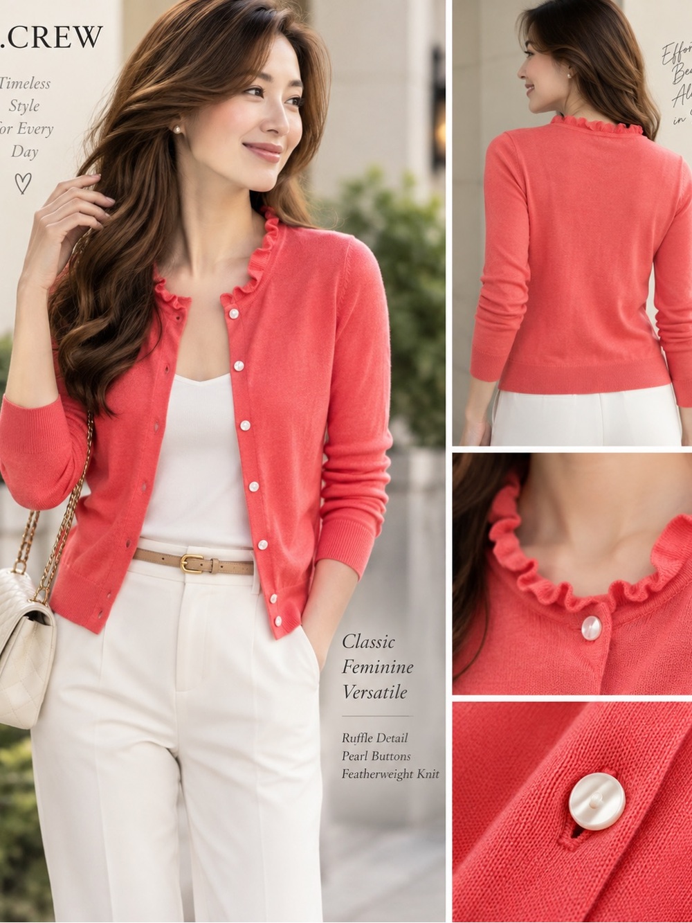 J.Crew Featherweight Merino Wool Ruffle Cardigan Coral #90991 + Free Gift